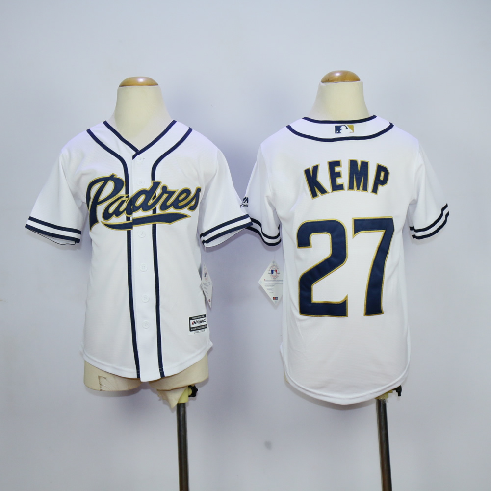 Youth San Diego Padres 27 Kemp White MLB Jerseys